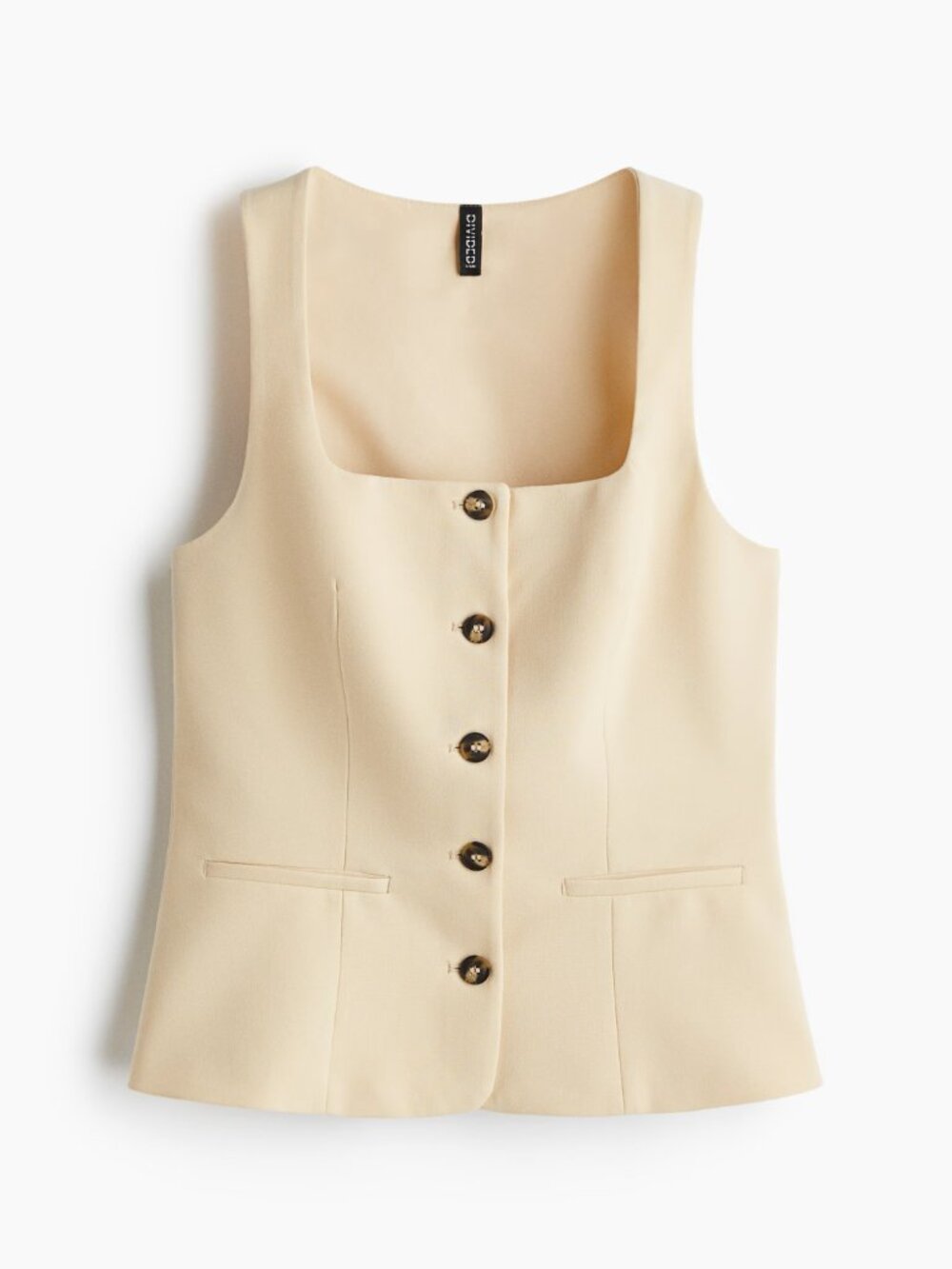 H&M Divided Beige Tailored Vest Size L NWT Square Neck Button Front Quiet Luxury